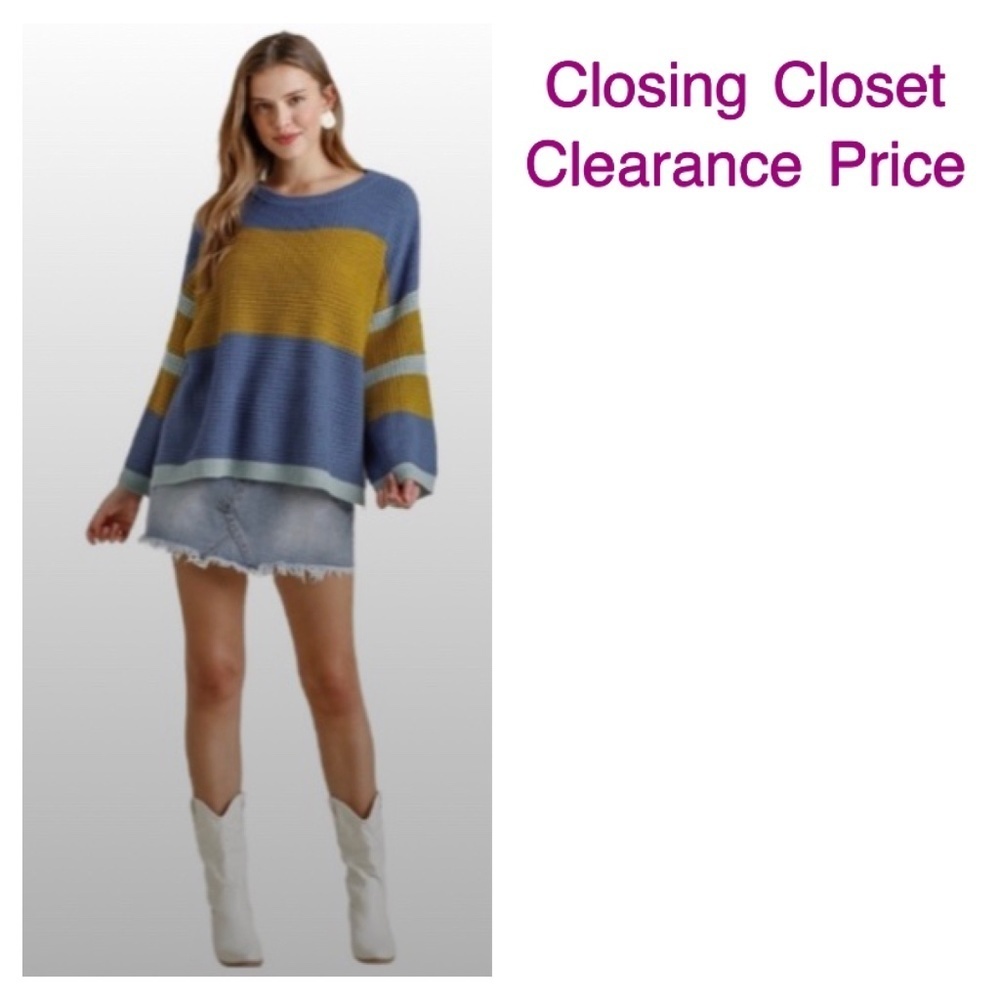 CLEARANCE- Umgee Boho Large Colorblock RoundNeck Sweater